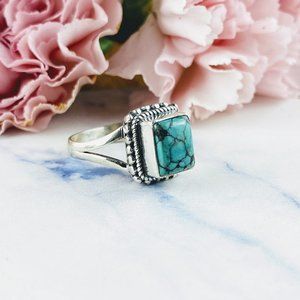 Vintage Native Black Spider Web Turquoise Ring